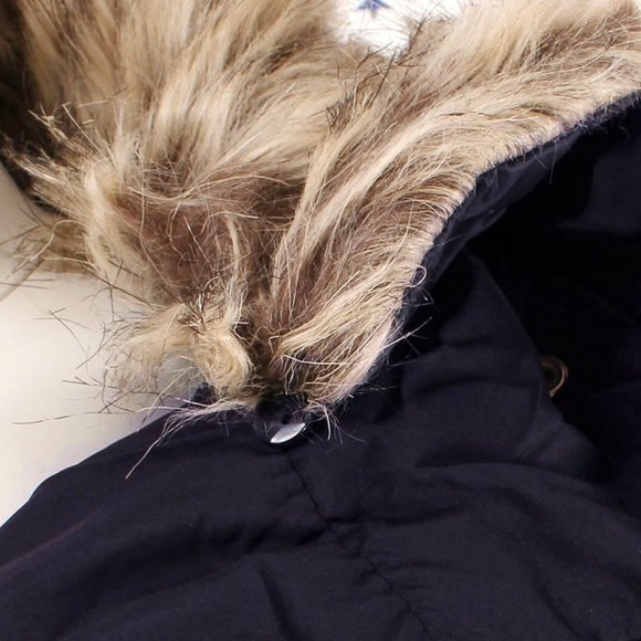 Removable Faux Fur Collar Puffer Jacket Dark Navy - Picture 3 of 8